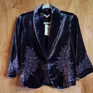 NWT Stunning Coldwater Creek Embellished Velvet Jacket Purple Shawl Collar PS